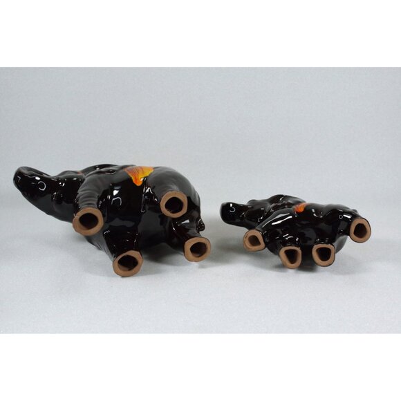 Mother and Baby Drip Glaze Elephants Raised Trunk Evangeline Canuck Pottery - Picture 4 of 4